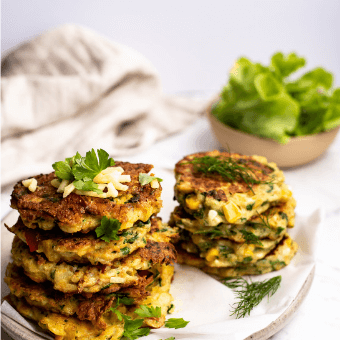 Corn & Chickpea Fritters with Feta & Dill